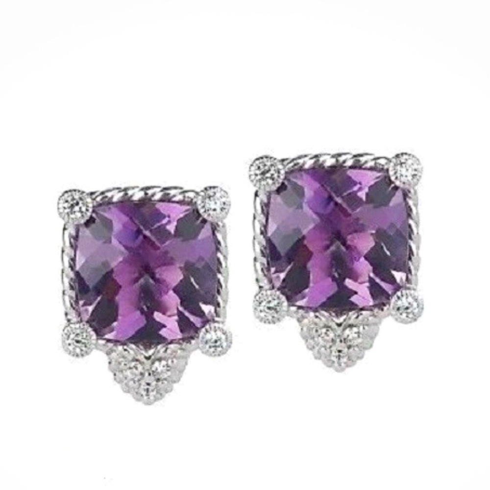 EUC Judith Ripka 6.75-carat Amethyst Button Sterling Silver Earrings